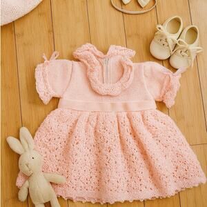 Vintage Baby Girl Pink Knit Dress Sz. 3-6m